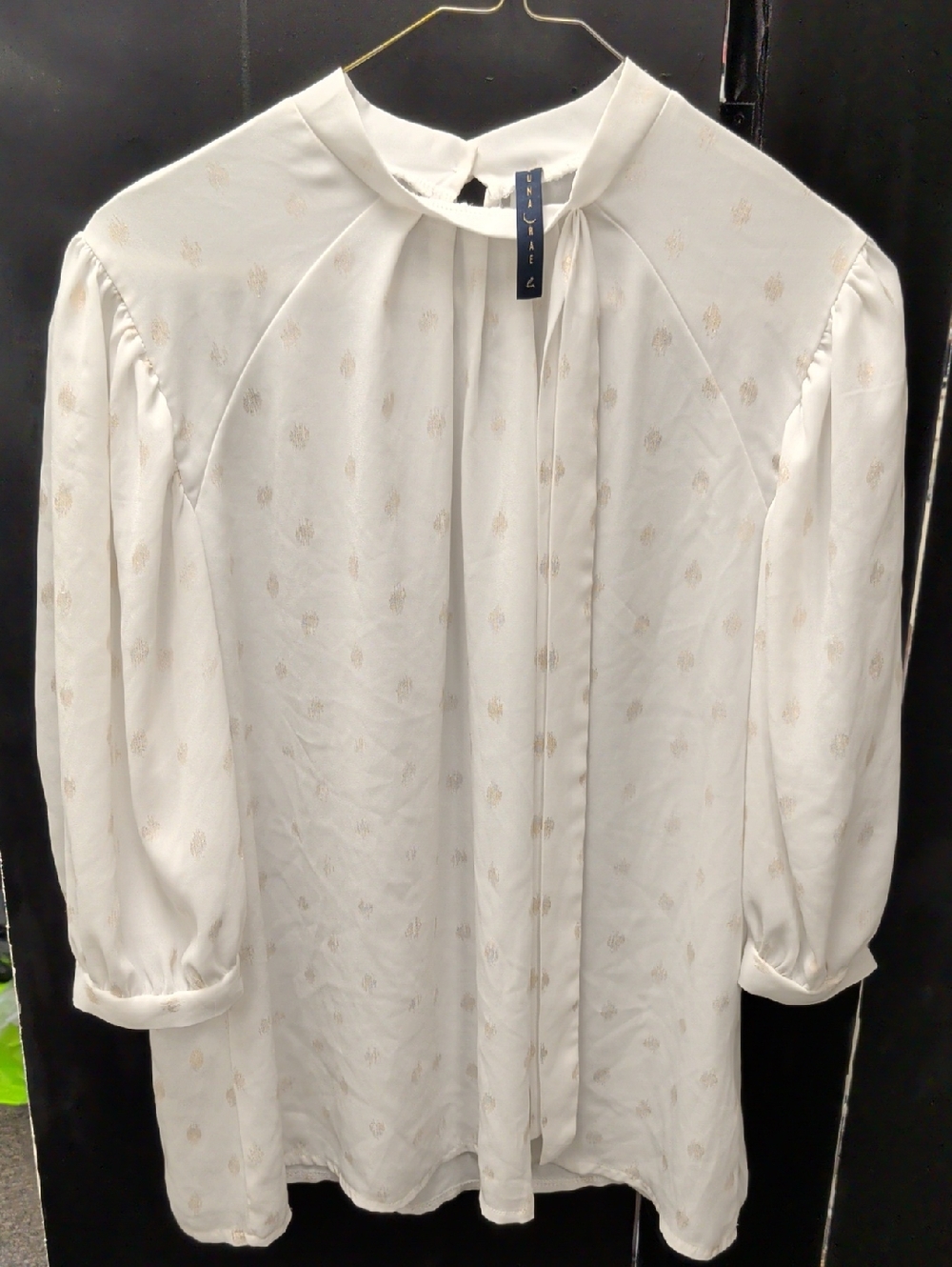 Ivory Tie-Neck Blouse with Subtle Jacquard Motif